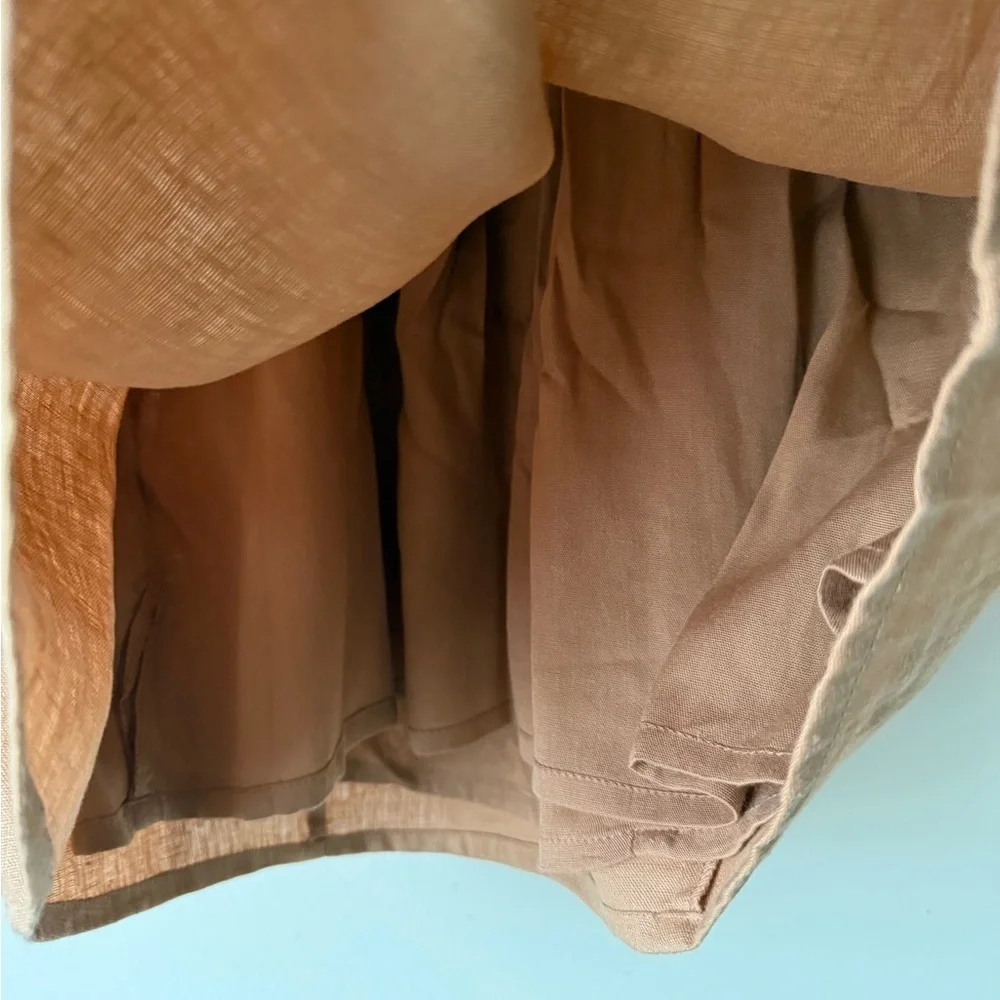 Faithfull the Brand Ysla Linen Smocked Back Shoulder Tie Dress in Hazelnut Sz 6 - Picture 11 of 14